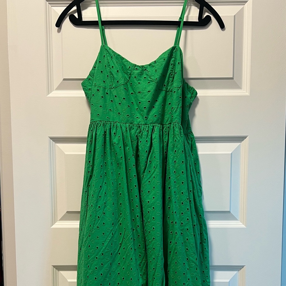 Green Eyelet Midi Pocket Sundress